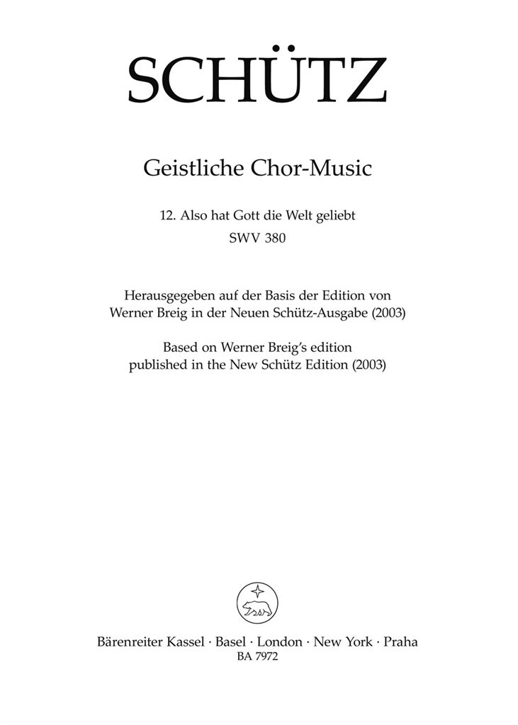 Also Hat Gott Die Welt Geliebt Swv 380